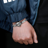 HX Silver Tiger Head Watch and Bracelet Set for Men