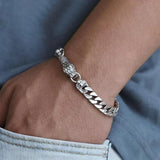 HX Silver Retro Cuban Chain Bracelet Men's Personality