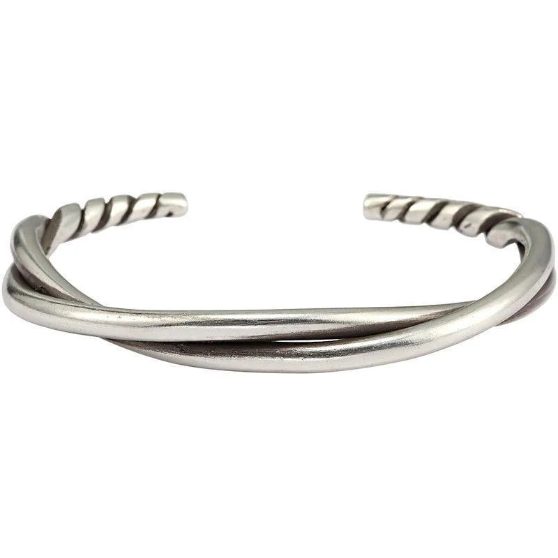 HX Silver Vintage Twisted Woven Bracelets Open Bracelet