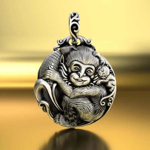 HX Silver Solid Zodiac Monkey Pendant Necklace Men Women Domineering