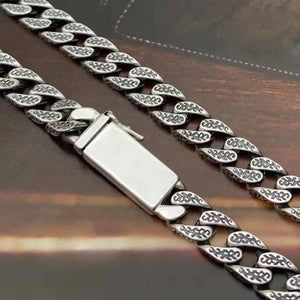 HX Silver Tiger Print Cuban Necklace Men's Hip-hop Thick Sweater Chain