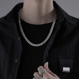 HX Silver Tiger Print Cuban Necklace Men's Hip-hop Thick Sweater Chain
