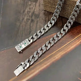 HX Silver Tiger Print Cuban Necklace Men's Hip-hop Thick Sweater Chain