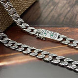 HX Silver Tiger Print Cuban Necklace Men's Hip-hop Thick Sweater Chain