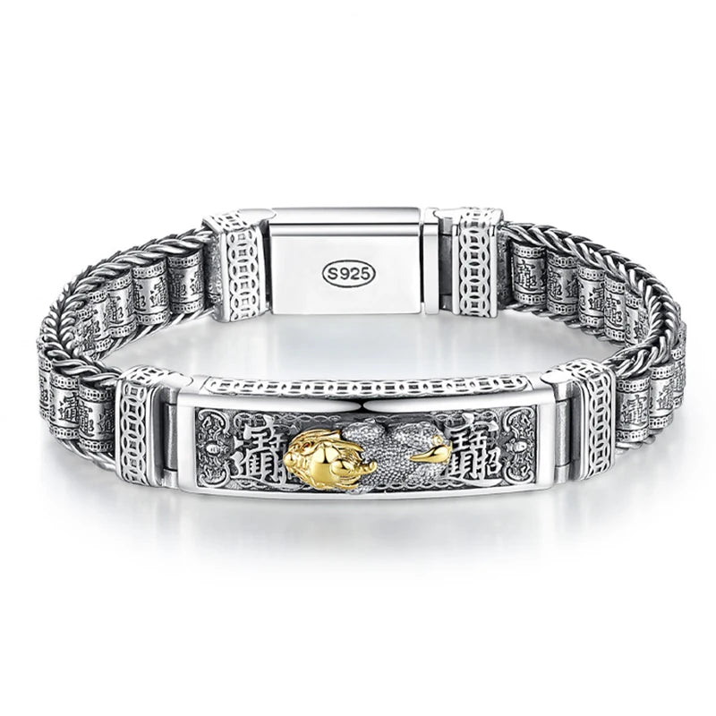 HX Silver Bracelet Men Wealth Beads Ins Personality Jewelry