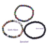 3pcs/set 6mm Natural Stone Bead Bracelet For Women Men