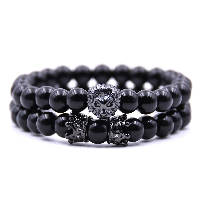 Copper Lion Head CZ Crown Bracelet for Men