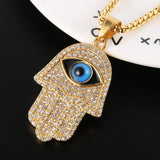 18K Plated Evil Eye Pendant Stainless Steel Hamsa Hand Necklace