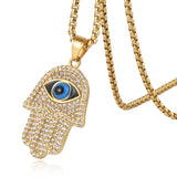 18K Plated Evil Eye Pendant Stainless Steel Hamsa Hand Necklace