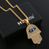 18K Plated Evil Eye Pendant Stainless Steel Hamsa Hand Necklace