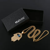 18K Plated Evil Eye Pendant Stainless Steel Hamsa Hand Necklace