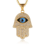 18K Plated Evil Eye Pendant Stainless Steel Hamsa Hand Necklace