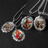 4 Pcs St Michael St. Christopher Mary Pendant Necklace Set