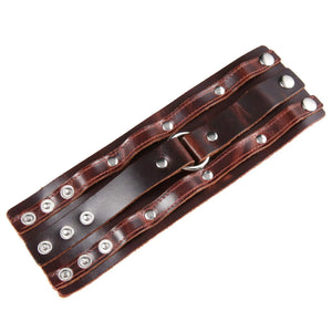 Men Brown Button Wide Cuff Wrap Gothic Punk Adjustable Leather Wristband Bracers