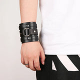 Men Brown Button Wide Cuff Wrap Gothic Punk Adjustable Leather Wristband Bracers
