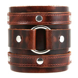 Men Brown Button Wide Cuff Wrap Gothic Punk Adjustable Leather Wristband Bracers