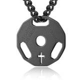 Stainless Steel Fitness Barbell Plate Pendant Necklace for Men
