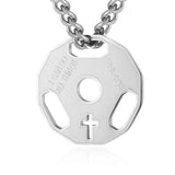 Stainless Steel Fitness Barbell Plate Pendant Necklace for Men