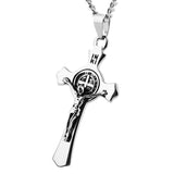 Vintage Stainless Steel St. Benedict Cross Pendant Men's Necklace