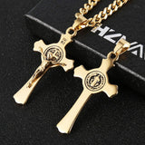 Vintage Stainless Steel St. Benedict Cross Pendant Men's Necklace