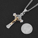 Vintage Stainless Steel St. Benedict Cross Pendant Men's Necklace
