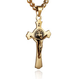 Vintage Stainless Steel St. Benedict Cross Pendant Men's Necklace