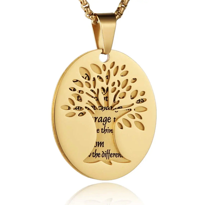 Serenity Prayer Pendant Stainless Steel Tree of Life Necklace