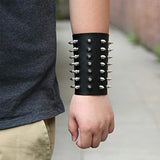Metal Spike Studded Punk Rock Biker Leather Bracelet