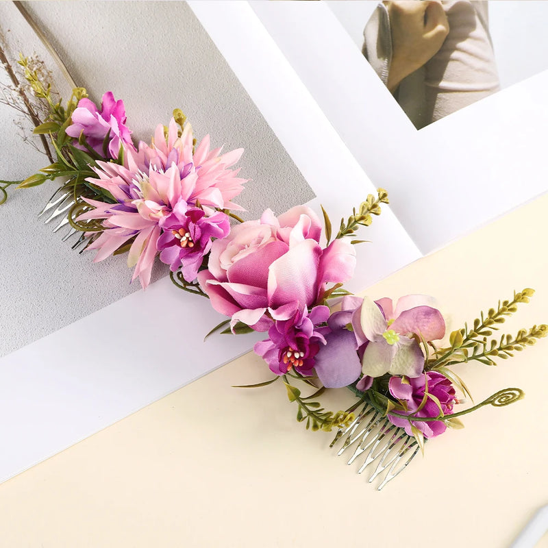 Women Flower Hair Combs Ponytail Hairpins Wedding Hair Accessories