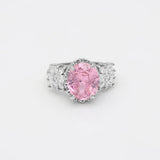 Hainon Pink CZ Stone Silver Flower Wedding Rings for Woman