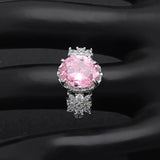 Hainon Pink CZ Stone Silver Flower Wedding Rings for Woman