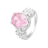 Hainon Pink CZ Stone Silver Flower Wedding Rings for Woman