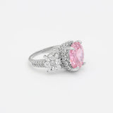 Hainon Pink CZ Stone Silver Flower Wedding Rings for Woman