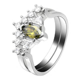 Hainon Silver Rings Olive Green Zircon Crown Wedding Engagement Set