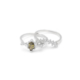Hainon Silver Rings Olive Green Zircon Crown Wedding Engagement Set
