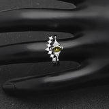 Hainon Silver Rings Olive Green Zircon Crown Wedding Engagement Set