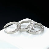 Hainon Zircon Crystal Rings 3 pcs Set Silver Wedding Jewelry