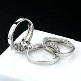 Hainon Zircon Crystal Rings 3 pcs Set Silver Wedding Jewelry