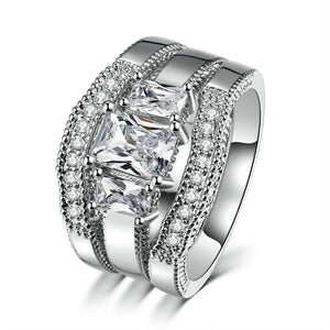 Hainon Zircon Crystal Rings 3 pcs Set Silver Wedding Jewelry
