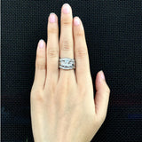 Hainon Zircon Crystal Rings 3 pcs Set Silver Wedding Jewelry
