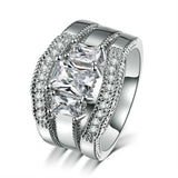 Hainon Zircon Crystal Rings 3 pcs Set Silver Wedding Jewelry