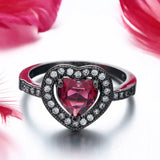 Hainon Sparkling Love Red Heart Zircon Rings for Women