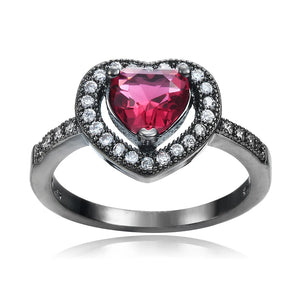 Hainon Sparkling Love Red Heart Zircon Rings for Women