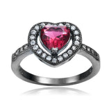 Hainon Sparkling Love Red Heart Zircon Rings for Women