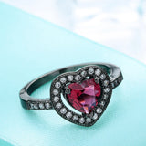 Hainon Sparkling Love Red Heart Zircon Rings for Women