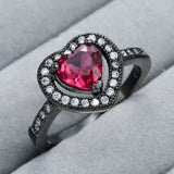 Hainon Sparkling Love Red Heart Zircon Rings for Women