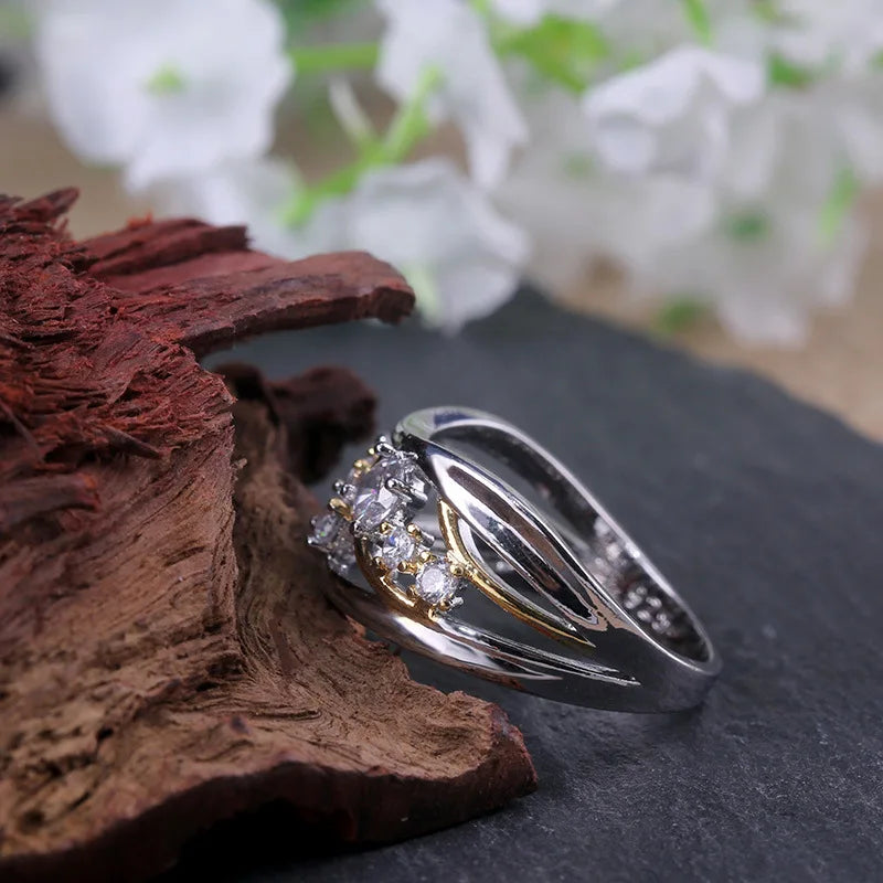 Hainon Silver Cross Ring Twisted Leaf Wedding Engagement Rings