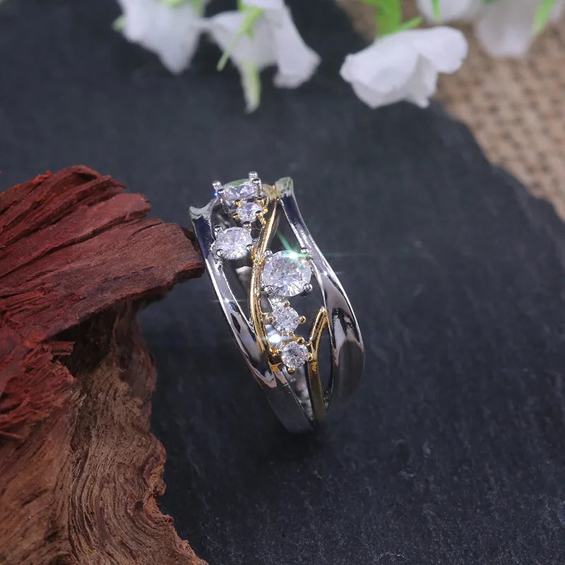 Hainon Silver Cross Ring Twisted Leaf Wedding Engagement Rings