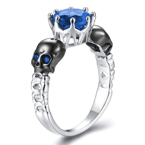 Hainon Punk Silver Skull Ring Charms Green Red Zircon Rings for Women