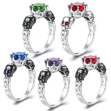 Hainon Punk Silver Skull Ring Charms Green Red Zircon Rings for Women